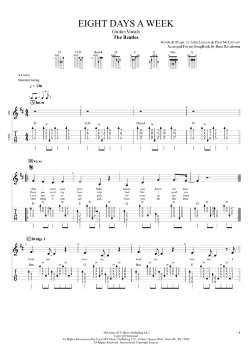 Eight Days a Week - The Beatles tablature