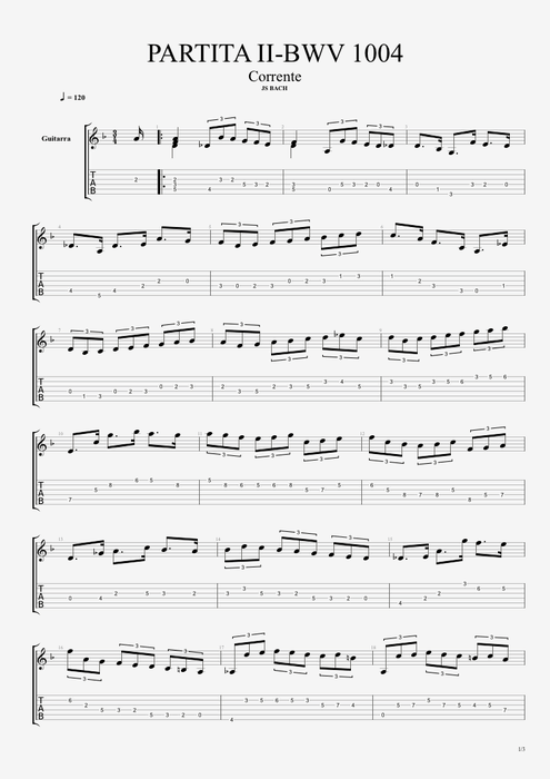 Partita n°2 BWV 1004 Courante - Johann Sebastian Bach tablature