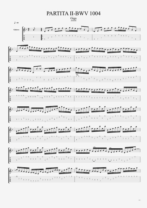 Partita n°2 BWV 1004 Gigue - Johann Sebastian Bach tablature