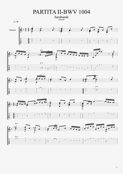 Partita n°2 BWV 1004 Sarabande - Johann Sebastian Bach tablature