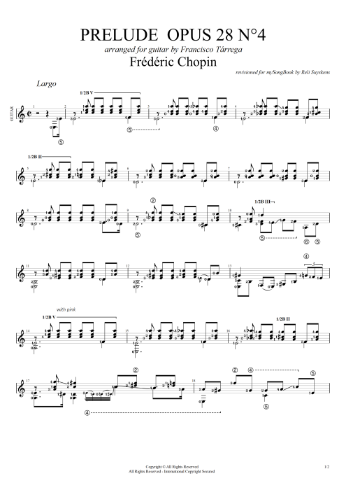 Prelude Op 28 n°4 (Tarrega arrangement) - Frédéric Chopin tablature