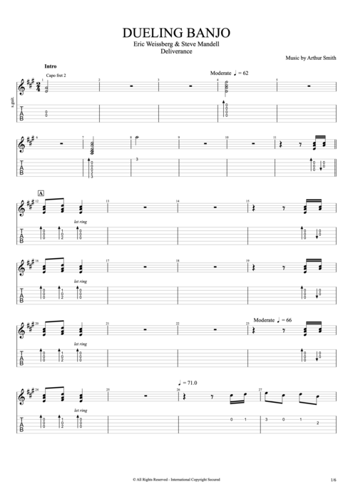 Dueling Banjos - Eric Weissberg tablature