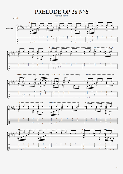 Prelude Op 28 n°6 - Frédéric Chopin tablature