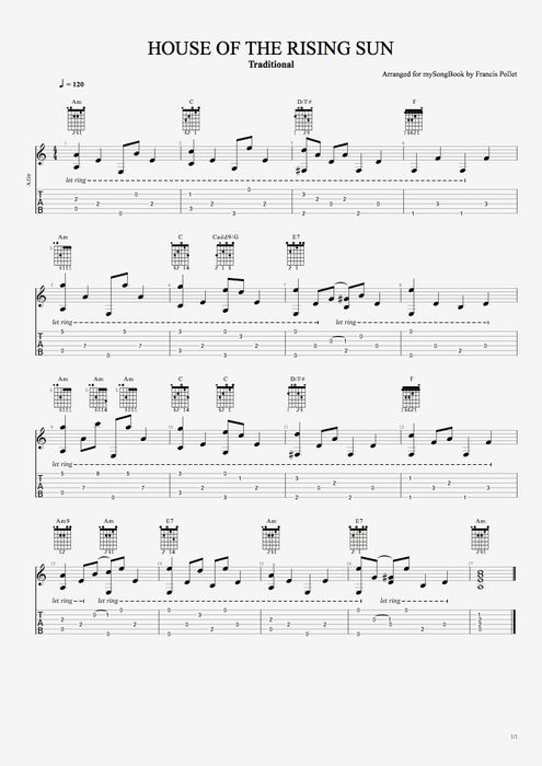 House of the Rising Sun - Traditional tablature