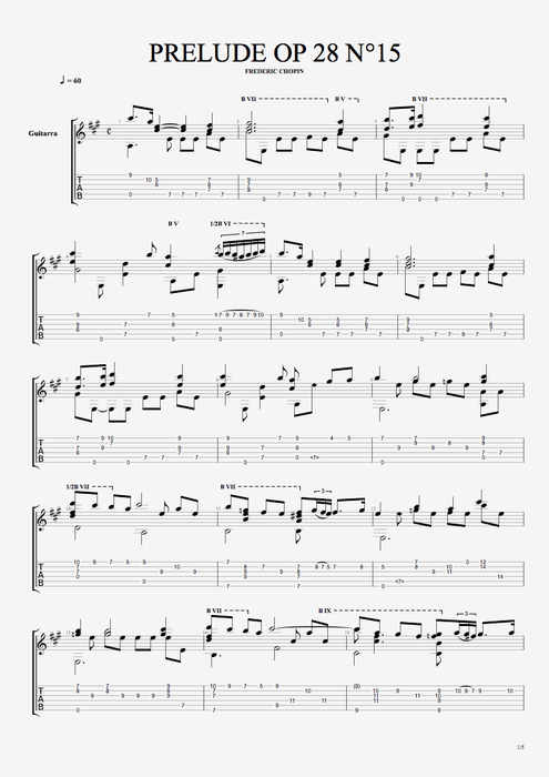 Prelude Op 28 n°15 - Frédéric Chopin tablature