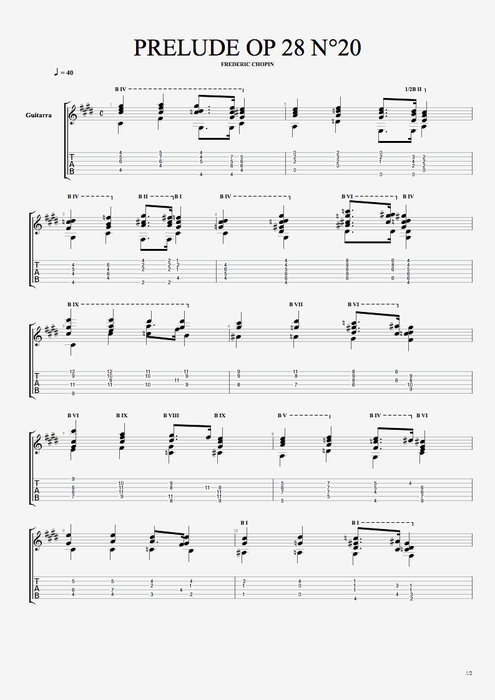Prelude Op 28 n°20 - Frédéric Chopin tablature