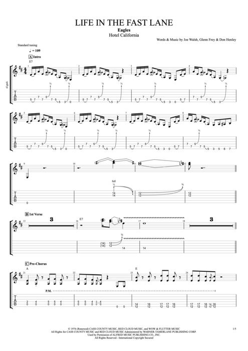 Life in the Fast Lane - The Eagles tablature