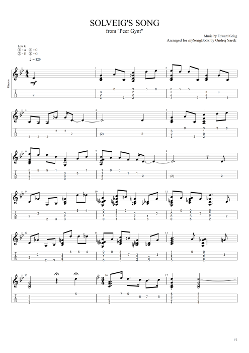 Solveig's Song - Edvard Grieg tablature
