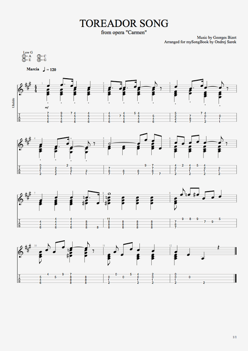 Toreador Song - Georges Bizet tablature