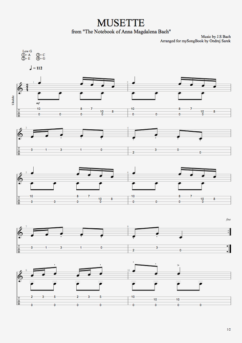 Musette - Johann Sebastian Bach tablature