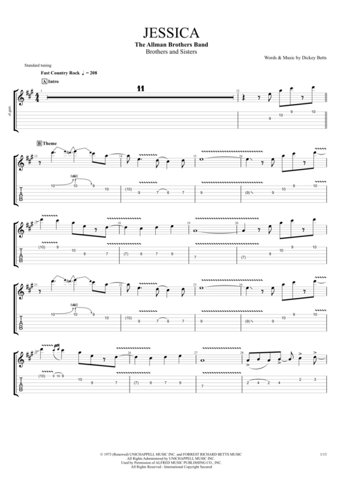 Jessica - The Allman Brothers Band tablature