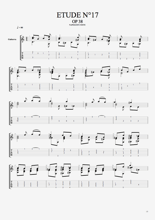 Etude Op.38 n°17 - Napoléon Coste tablature