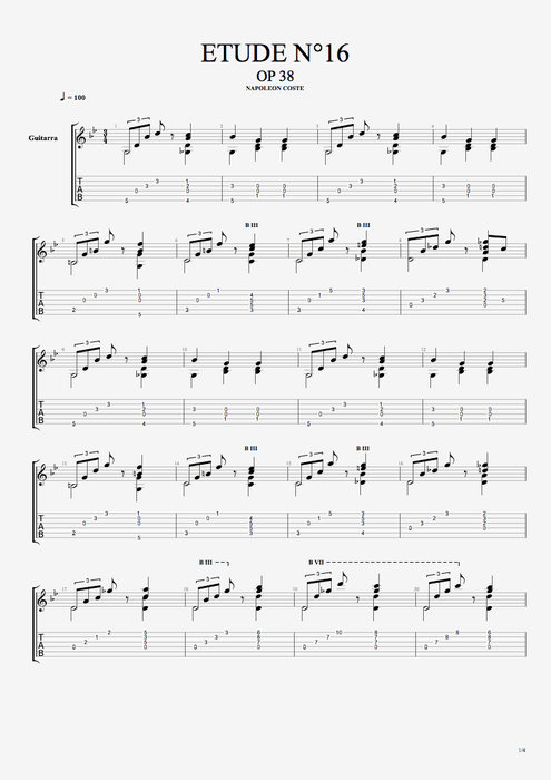 Etude Op.38 n°16 - Napoléon Coste tablature