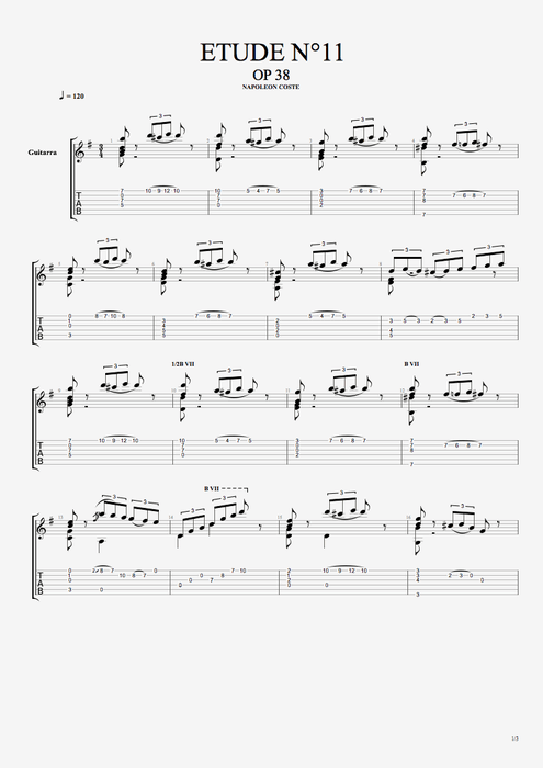 Etude Op.38 n°11 - Napoléon Coste tablature