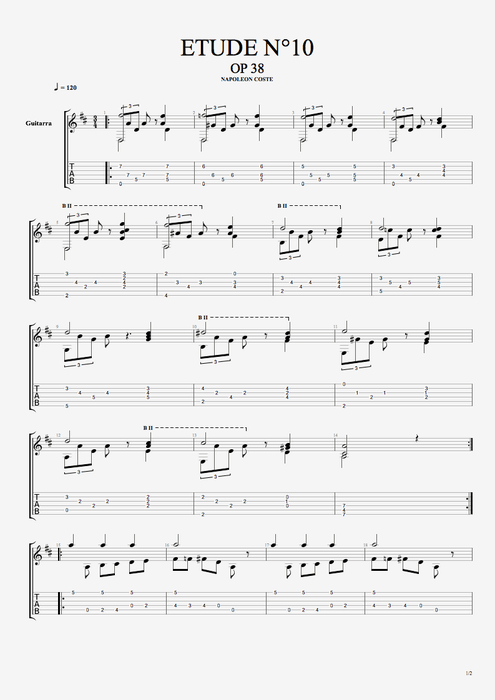 Etude Op.38 n°10 - Napoléon Coste tablature