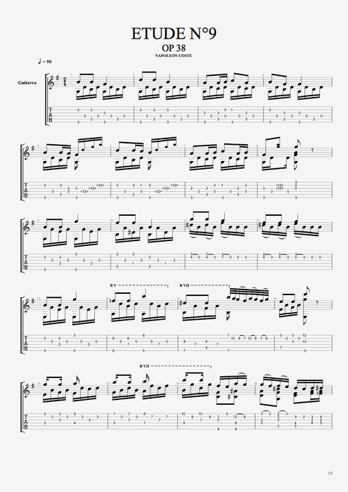 Etude Op.38 n°9 - Napoléon Coste tablature