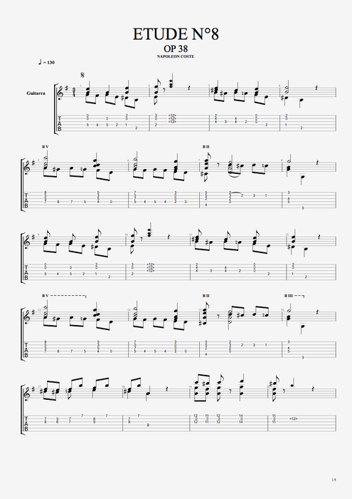 Etude Op.38 n°8 - Napoléon Coste tablature