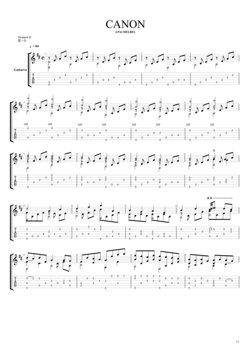 Canon - Johann Pachelbel tablature