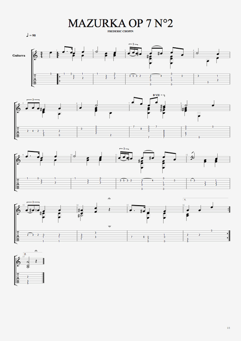 Mazurka n°2 Op7 - Frédéric Chopin tablature