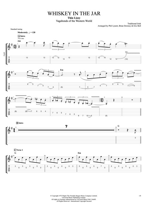 Whiskey in the Jar - Thin Lizzy tablature