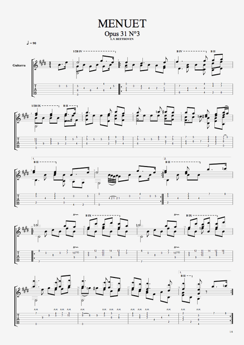 Menuet Opus 31 n°3 - Ludwig Von Beethoven tablature