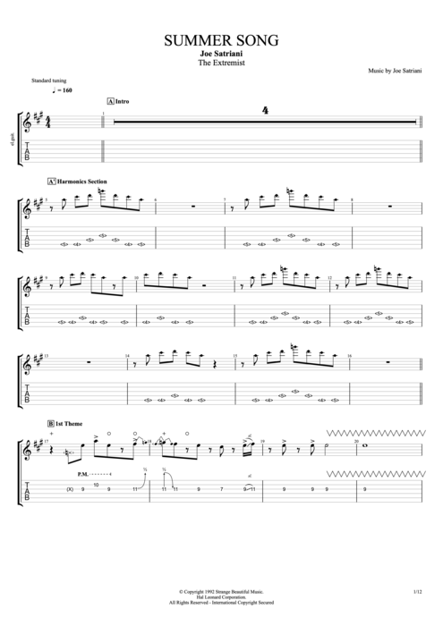 Summer Song - Joe Satriani tablature
