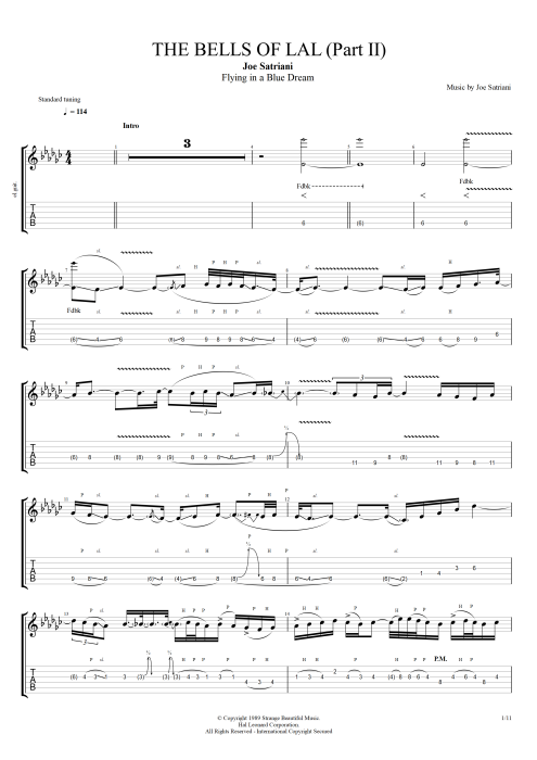 The Bells of Lal (Part Two) - Joe Satriani tablature