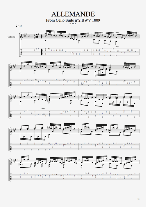 BWV 1009 Allemande - Johann Sebastian Bach tablature