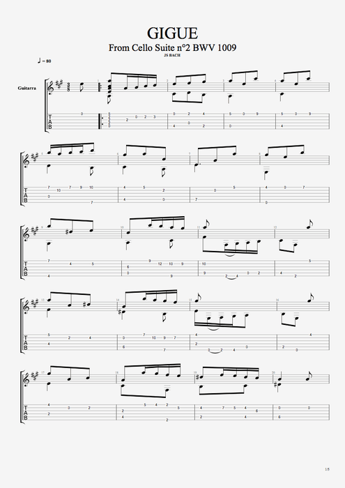 BWV 1009 Gigue - Johann Sebastian Bach tablature