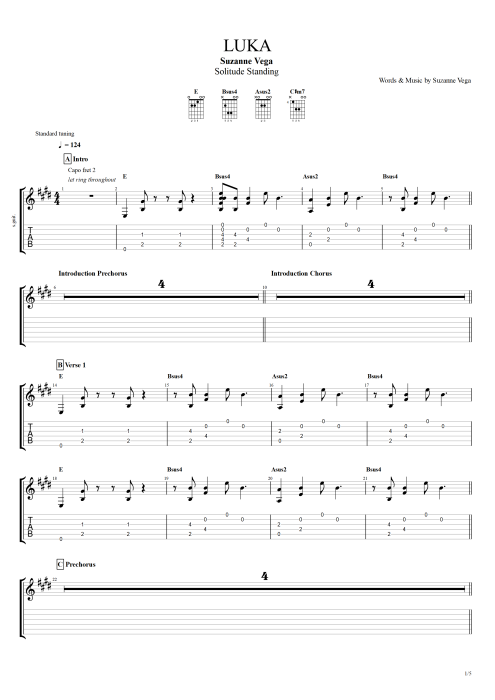 Luka - Suzanne Vega tablature