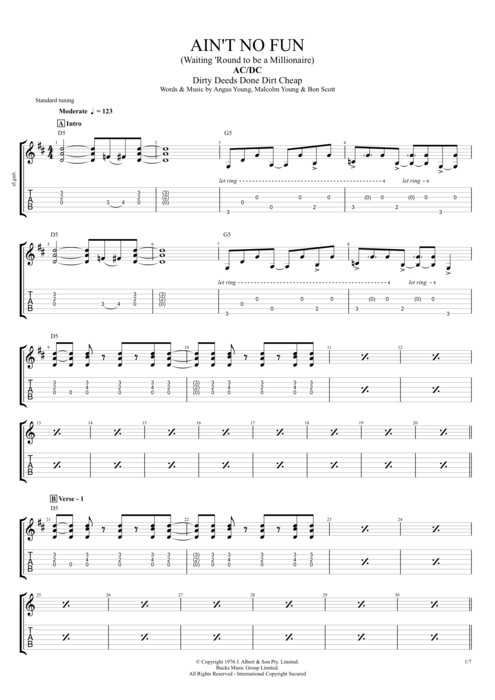 Ain't No Fun (Waiting 'Round to Be a Millionaire) - AC/DC tablature