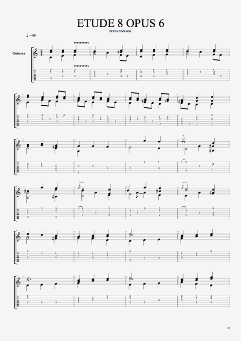 Etude Op6 n°8 - Fernando Sor tablature