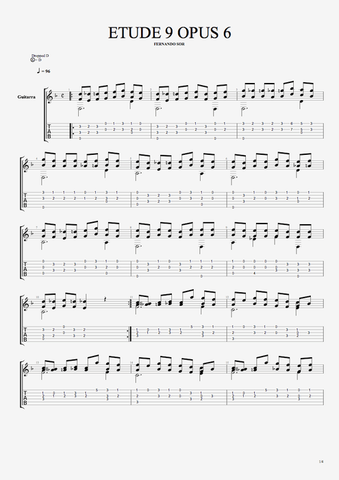 Etude Op6 n°9 - Fernando Sor tablature