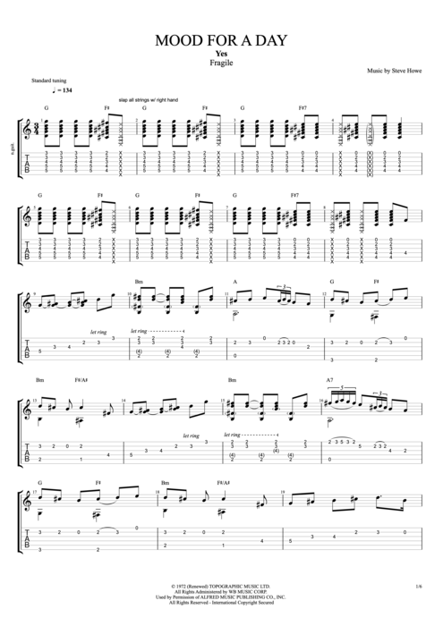 Mood for a Day - Yes tablature