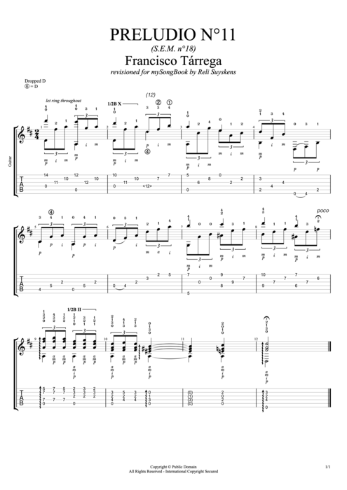 Preludio n°11 (S.E.M. n°18) - Francisco Tarrega tablature