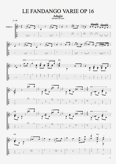 Le Fandango varié Op16 Adagio - Dionisio Aguado tablature