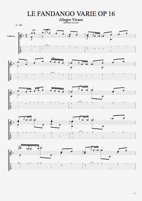 Le Fandango varié Op 16 Allegro Vivace - Dionisio Aguado tablature