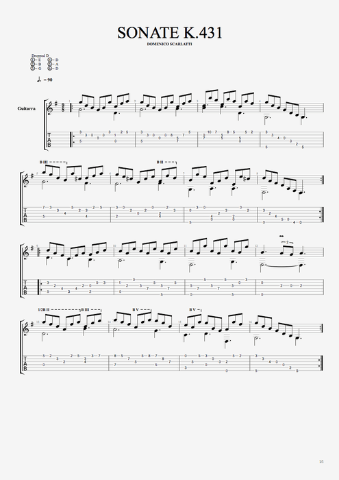 Sonata K431 - Domenico Scarlatti tablature