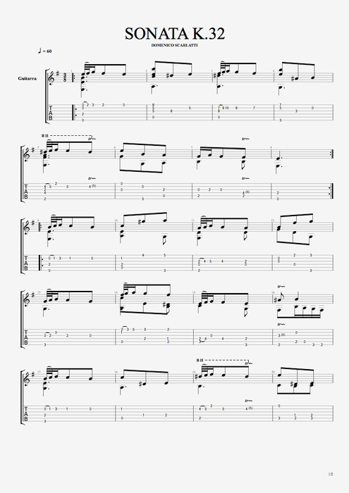 Sonata K32 - Domenico Scarlatti tablature