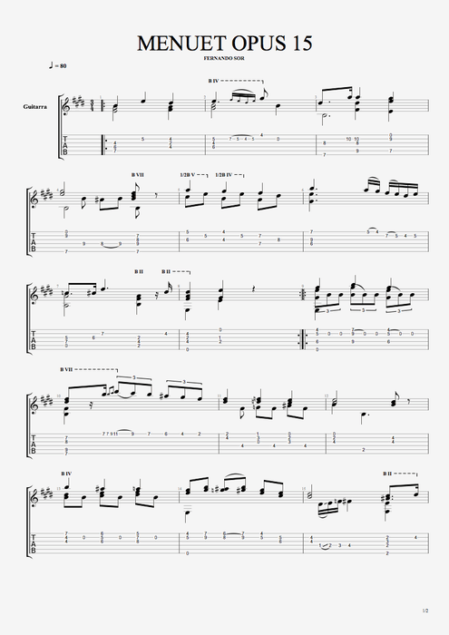 Menuet Op15 - Fernando Sor tablature