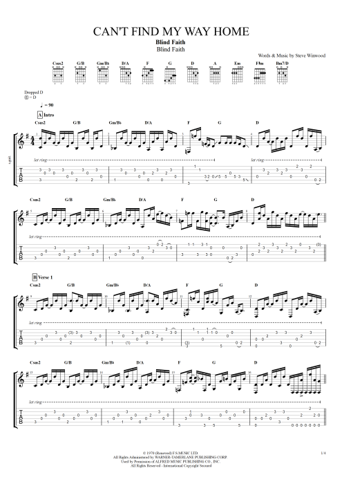 Can't Find My Way Home - Blind Faith tablature