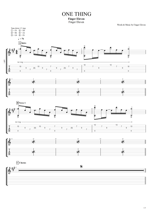 One Thing - Finger Eleven tablature