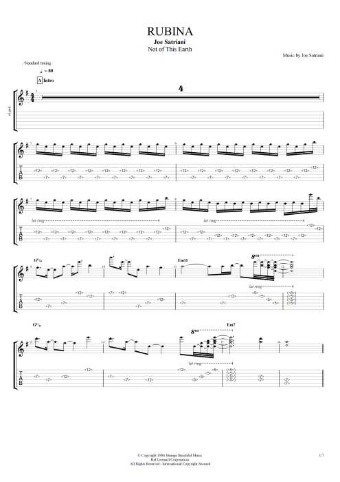 Rubina - Joe Satriani tablature