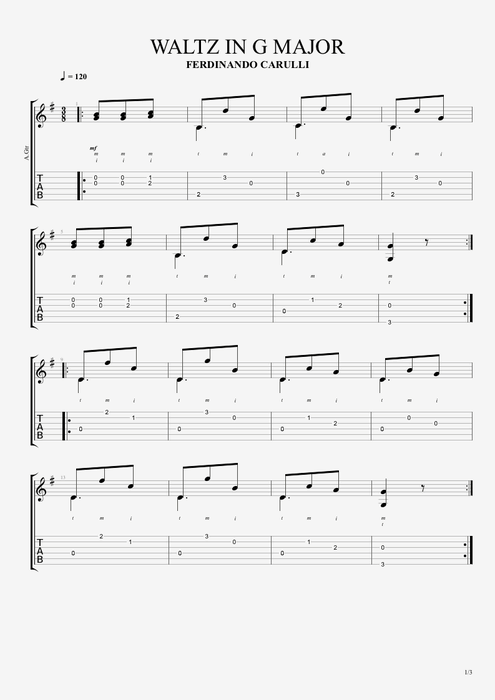 Waltz in G Major - Ferdinando Carulli tablature