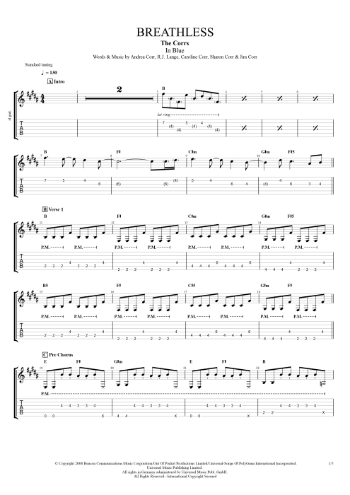 Breathless - The Corrs tablature
