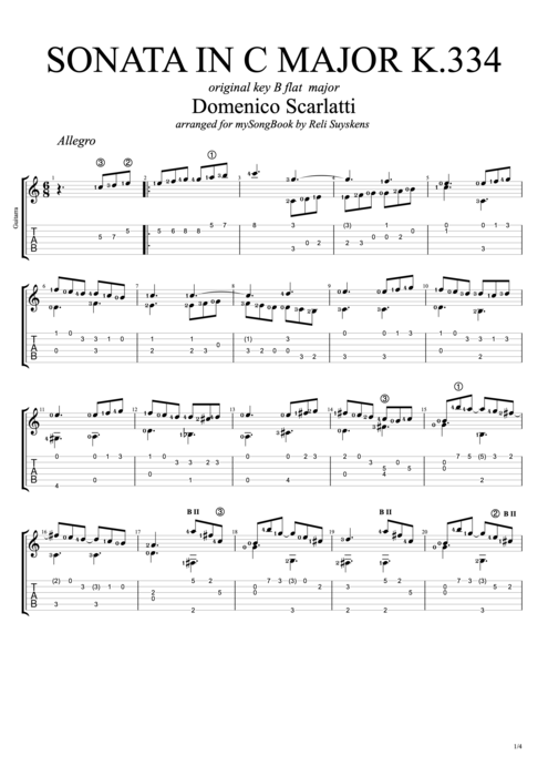 Sonata K.334 in C - Domenico Scarlatti tablature