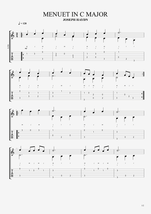Menuet in C - Joseph Haydn tablature