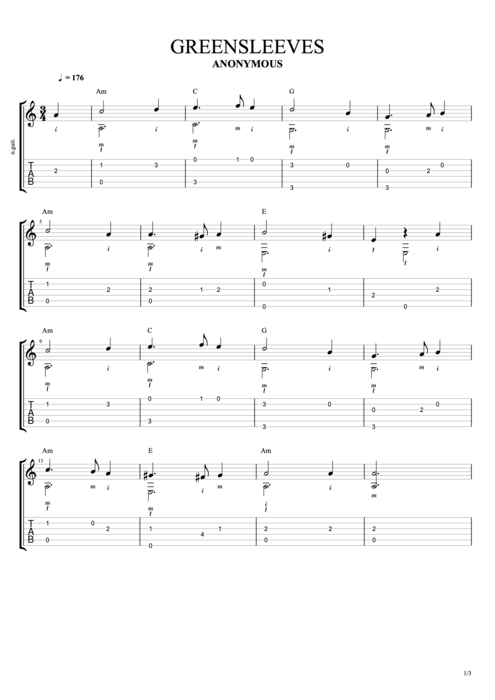 Greensleeves - Traditional tablature