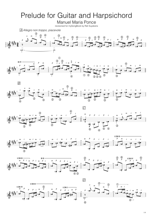 Prelude for Guitar and Harpsichord - Manuel Ponce tablature