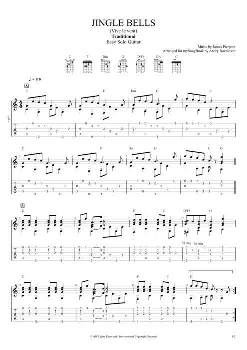 Jingle Bells - Traditional tablature